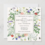 Wildflower Fields and Honey Bees Birthday Invitation