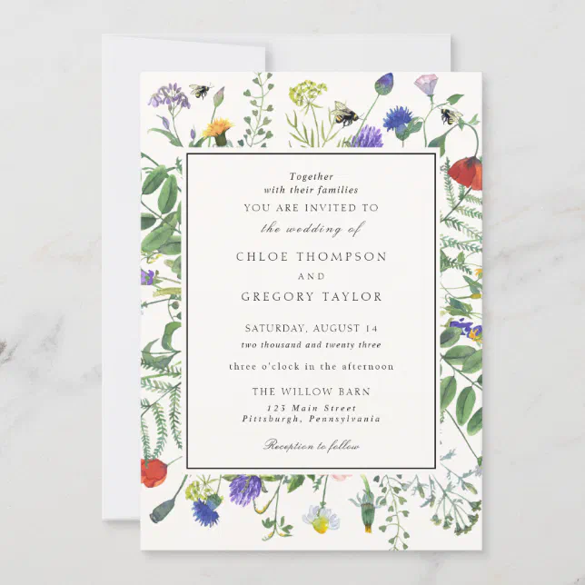 Wildflower Fields and Honey Bees Wedding Invitation | Zazzle