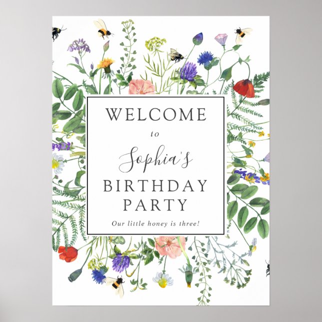 Wildflower Fields Birthday Party Welcome Sign (Front)