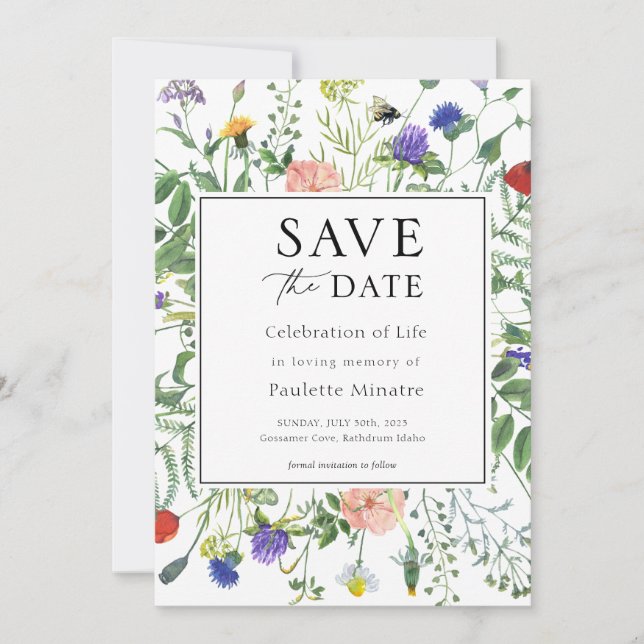 Wildflower Fields Celebration of Life Save Date Invitation (Front)