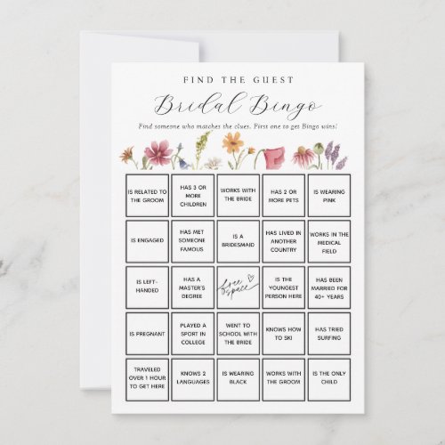 Wildflower Find the Guest Bridal Bingo Game Card