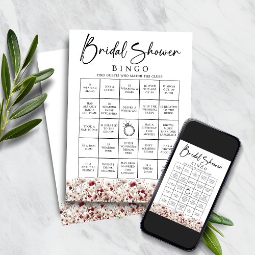 Wildflower Find the Guest Bridal Shower Bingo Game Invitation