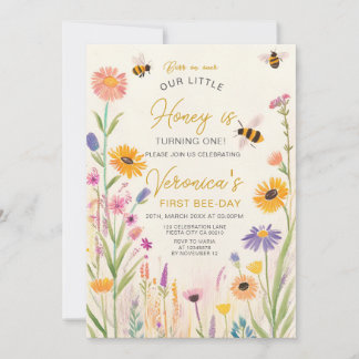 Wildflower First Bee-Day Birthday Party Invitation