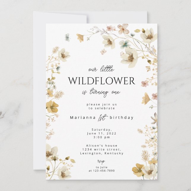 Wildflower first birthday boho invitation (Front)
