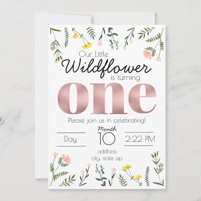 Wildflower First Birthday Inviation Invitation (Front)