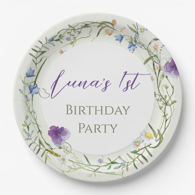 Wildflower First Birthday Paper Plates (Front)