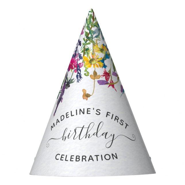Wildflower First Birthday Party Hat (Front)