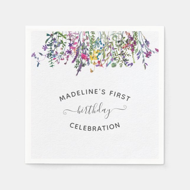 Wildflower First Birthday Party Napkins (Front)