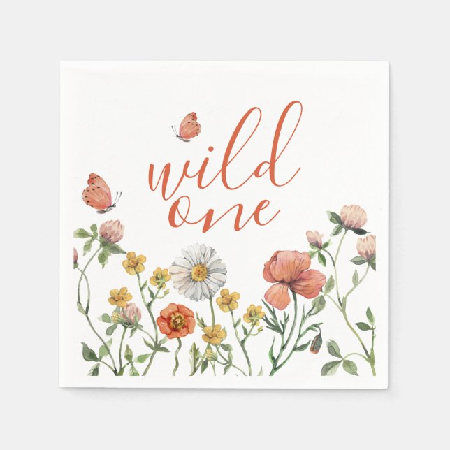 Wildflower first birthday party napkins (Front)