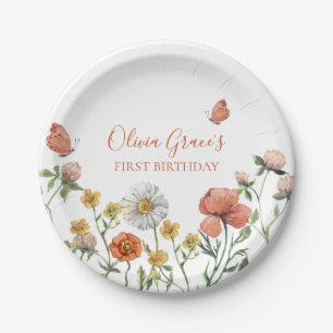 Wildflower first birthday party paper plates