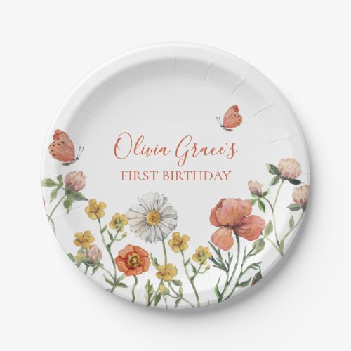 Wildflower first birthday party paper plates