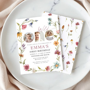 Wildflower First Birthday Photo Invitation