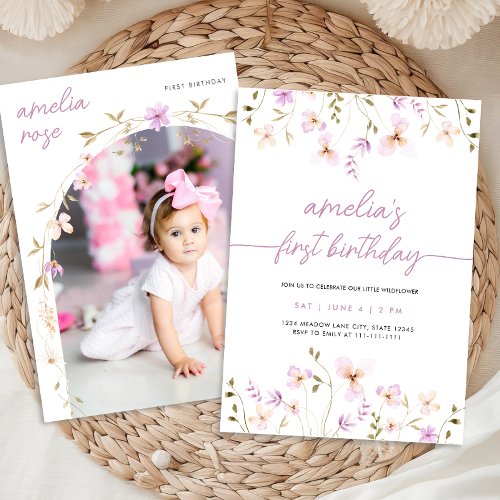 Wildflower First Birthday Photo Invitation