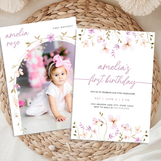 Wildflower First Birthday Photo Invitation (Creator Uploaded)