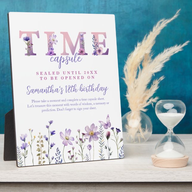 Wildflower First Birthday Time Capsule Sign Plaque (Side)