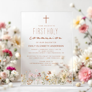 Wildflower First Holy Communion In Bloom Acrylic Invitations