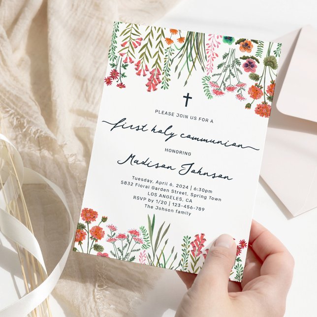 Wildflower First Holy Communion Invitation (Wildflower First Holy Communion Invitation)