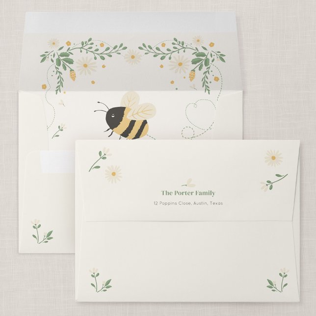 Wildflower Flight Bumble Bee 5x7 Envelope (Wildflower Flight - Honey Bee Personalized Envelope with Return Address)