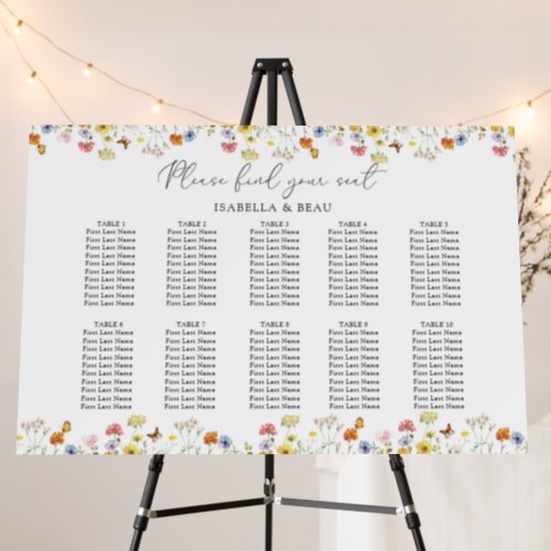 Wildflower Floral 10 Table Wedding Seating Chart Foam Board