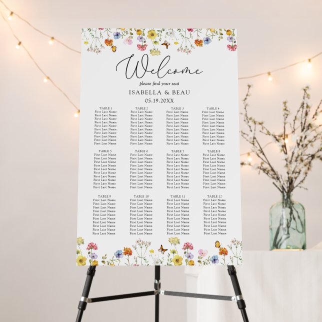 Wildflower Floral 12 Table Wedding Seating Chart Foam Board (In Situ (Stand))