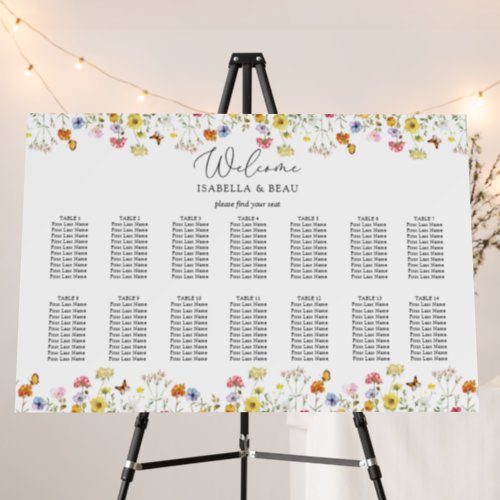 Wildflower Floral 14 Table Wedding Seating Chart Foam Board