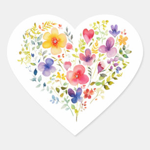 Wildflower Floral All Occasion Note Card Blank Heart Sticker