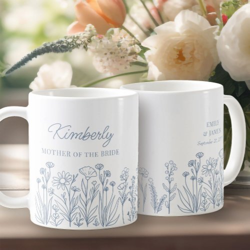 Wildflower Floral Any Color Line Drawn Border Coffee Mug