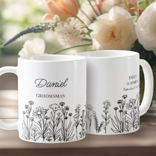 Wildflower Floral Any Color Line Drawn Groomsman Coffee Mug