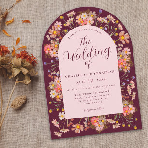 Wildflower Floral Arch Burgundy & Blush Wedding Invitation