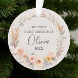 Wildflower Floral Baby First Christmas Personalize Ornament<br><div class="desc">Celebrate your little one’s first holiday season with this Wildflower Floral Baby First Christmas Personalized Ornament. Featuring delicate wildflower accents in soft, natural tones, this ornament adds a rustic yet elegant touch to your Christmas tree. A meaningful keepsake and thoughtful gift for parents and grandparents, this ornament is designed to...</div>