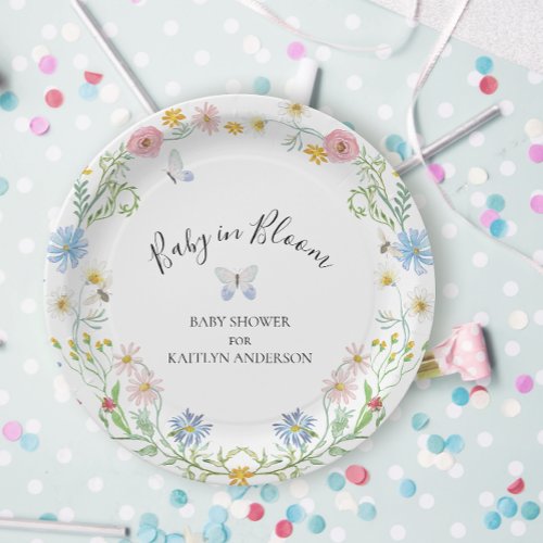 Wildflower Floral Baby in Bloom Butterfly Shower Paper Plates