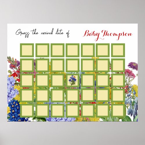 Wildflower Floral Baby in Bloom Guess Game Shower Poster