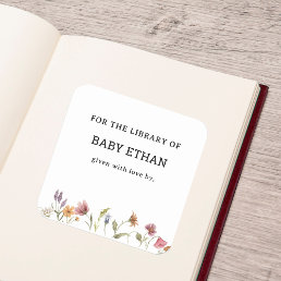 Wildflower Floral Baby Shower Book Library Square Sticker