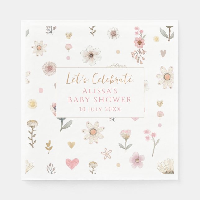 Wildflower Floral Baby Shower Coffee Napkins (Front)