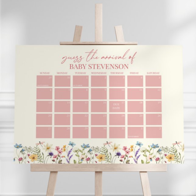 Wildflower Floral Baby Shower Due Date Calendar Foam Board (Creator Uploaded)
