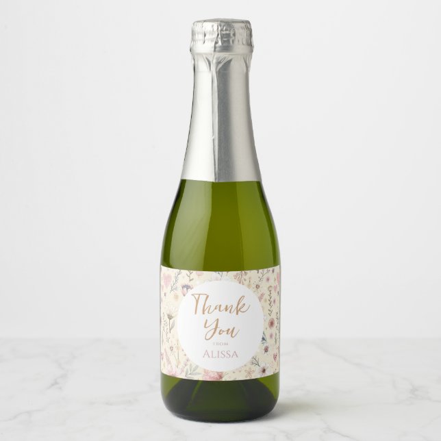 Wildflower Floral  Baby Shower Favor Sparkling Wine Label (Front)