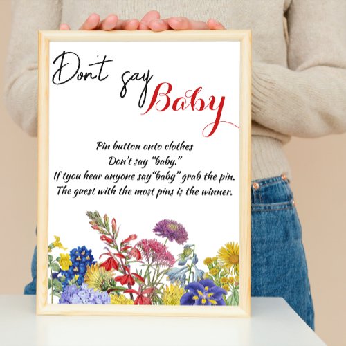Wildflower Floral Baby Shower Game Dont Say Baby Poster