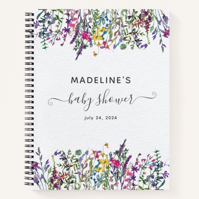Wildflower Floral Baby Shower Gift List Notebook (Front)