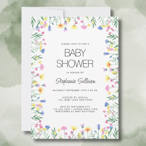 Wildflower Floral Baby Shower Invitation
