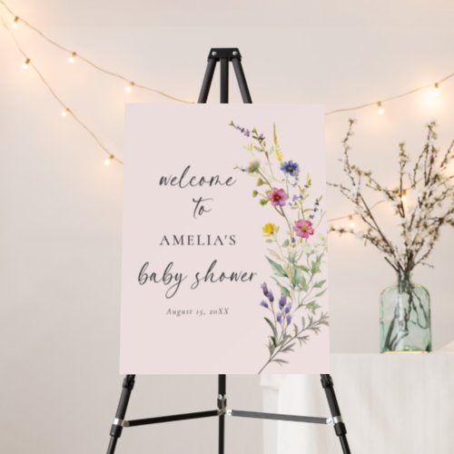Wildflower Floral Baby Shower Pink Welcome Sign