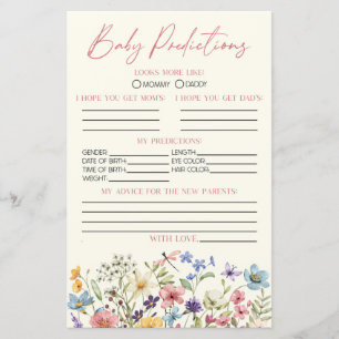 Wildflower Floral Baby Shower Predictions Game