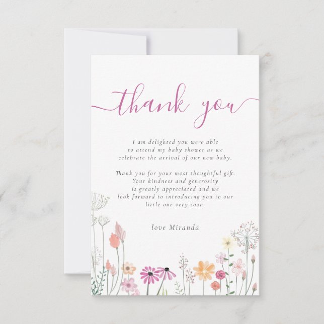 Wildflower Floral Baby Shower Thank You Card (Front)