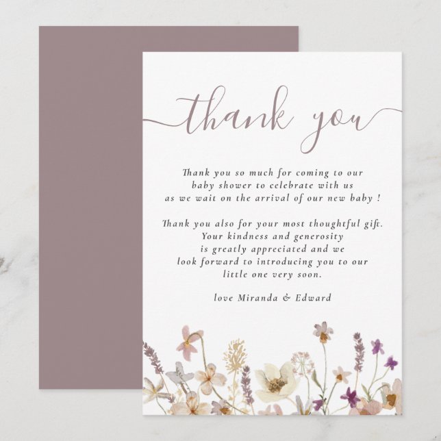 Wildflower Floral Baby Shower Thank You Card (Front/Back)