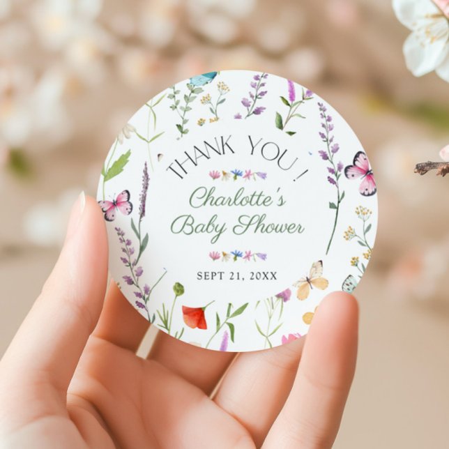 Wildflower Floral Baby Shower Thank You Favor Classic Round Sticker (Creator Uploaded)