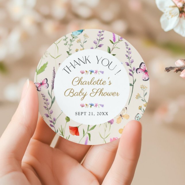 Wildflower Floral Baby Shower Thank You Favor Classic Round Sticker (Wildflower Floral Baby Shower Thank You Favor Classic Round Sticker)