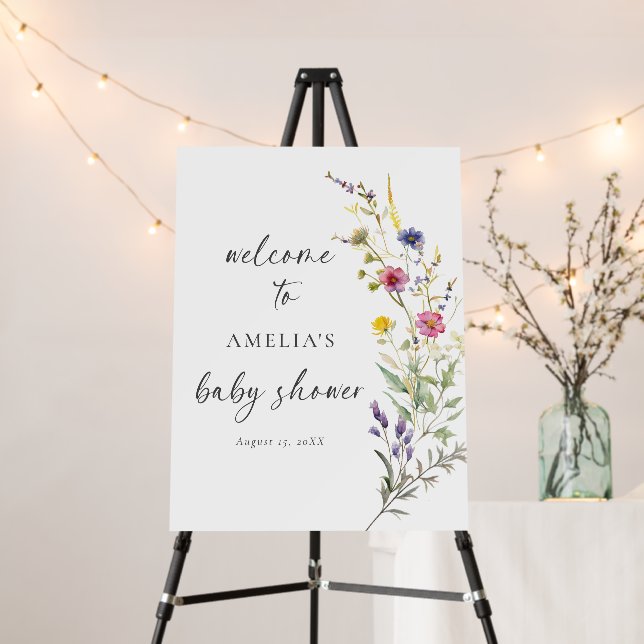 Wildflower Floral Baby Shower Welcome Sign (In Situ (Stand))
