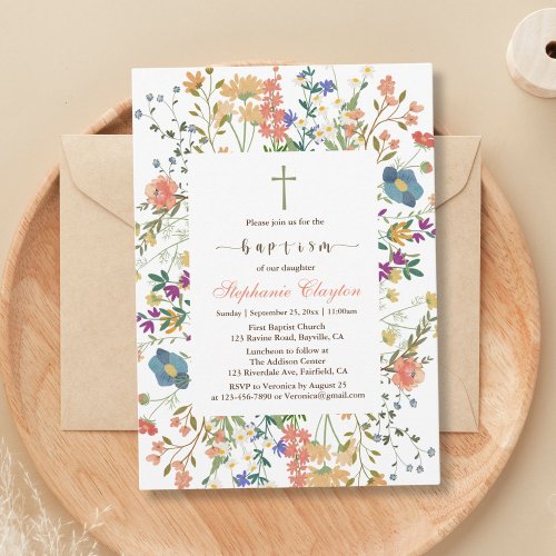 Wildflower Floral Baptism Invitation