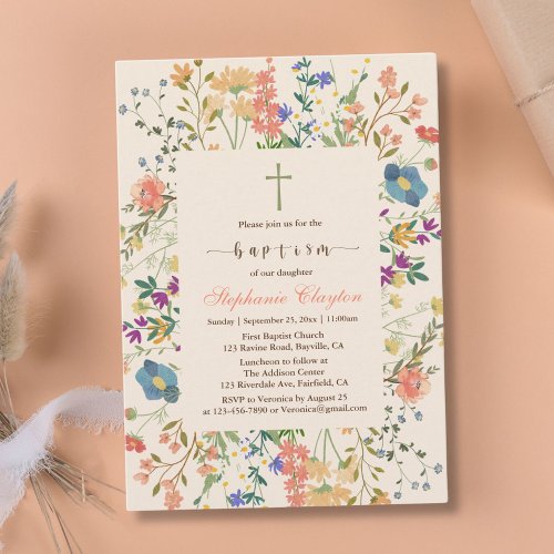 Wildflower Floral Baptism Invitation