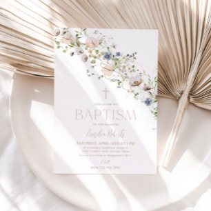 Wildflower Floral Baptism Invitation