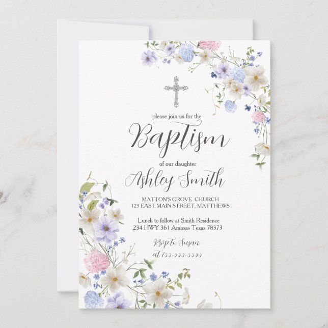 Wildflower Floral BAPTISM Invitation (Front)